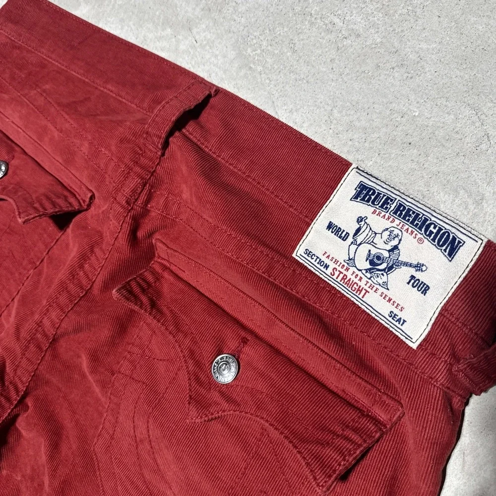True Religion Corduroy Red Pants Ricky Relaxed Straight Leg Men's Size 40x34 Y2K